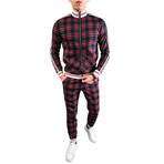 Men's Plaid Track Suit // Red + Navy (XL)
