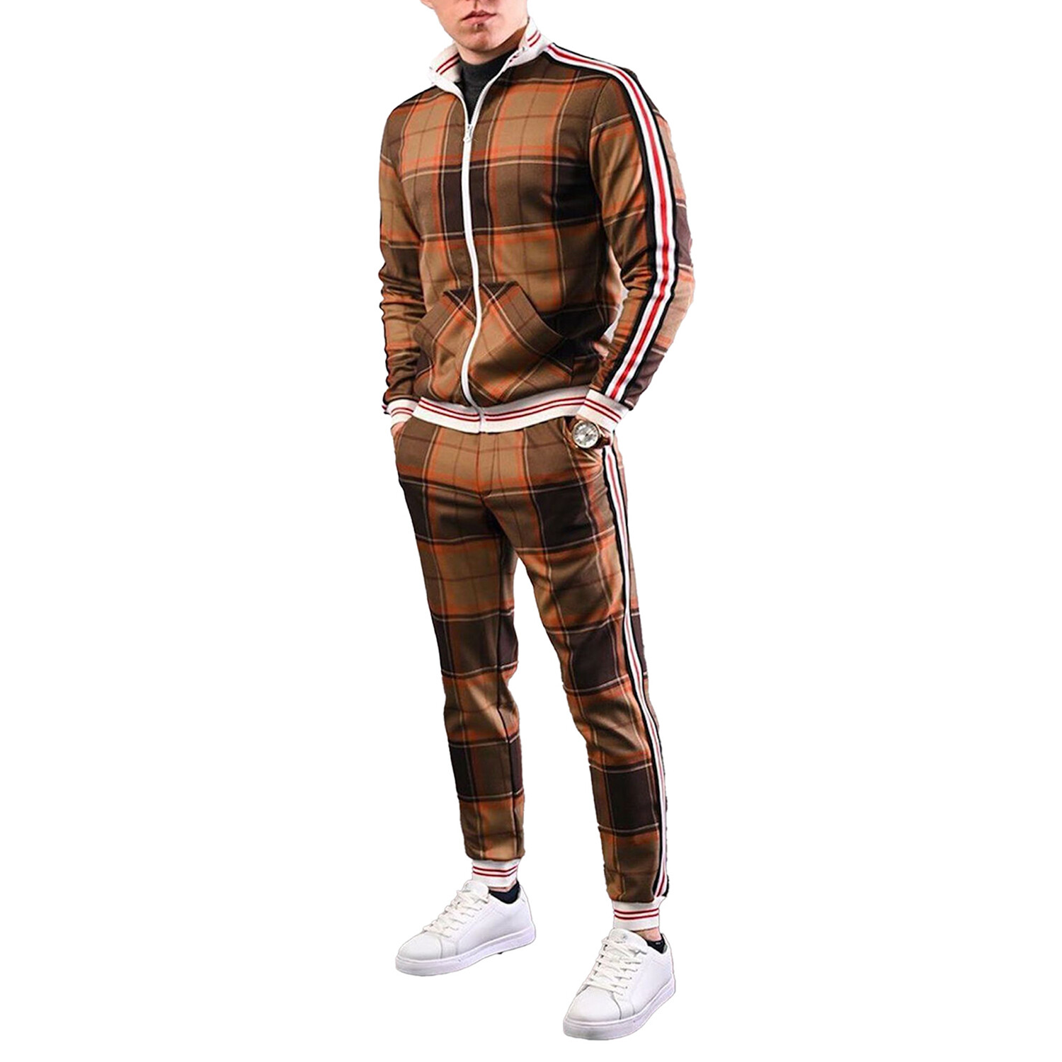 Men's Plaid Track Suit // Tan + Black (L) - Celino Track Suits - Touch ...