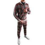 Men's Plaid Track Suit // Red + Gray (XL)