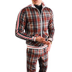 Men's Plaid Track Suit // Red + Gray (XL)