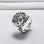 Sterling Silver Round Floral Ring // Silver (10.5)