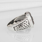 Sterling Silver Triskelion Ring // Silver + Amber (11.5)