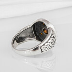Sterling Silver Triskelion Ring // Silver + Amber (11.5)
