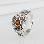 Sterling Silver Triskelion Ring // Silver + Amber (11.5)