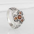 Sterling Silver Triskelion Ring // Silver + Amber (11.5)