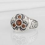 Sterling Silver Triskelion Ring // Silver + Amber (11.5)