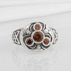 Sterling Silver Triskelion Ring // Silver + Amber (11.5)