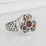 Sterling Silver Triskelion Ring // Silver + Amber (11.5)
