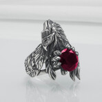 Sterling Silver Raven Ring // Silver + Red (11.5)