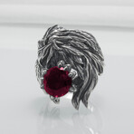 Sterling Silver Raven Ring // Silver + Red (11.5)