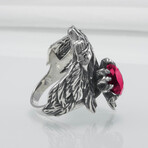 Sterling Silver Raven Ring // Silver + Red (11.5)