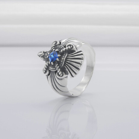 Sterling Silver Raven Ring // Silver + Blue (6)