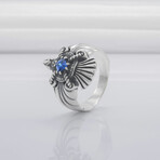 Sterling Silver Raven Ring // Silver + Blue (10.5)