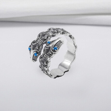 Sterling Silver Double-Headed Serpent Ring // Silver (6)