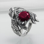 Sterling Silver Raven Ring // Silver + Red (11.5)