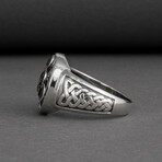 Sterling Silver Triskelion Ring // Silver + Amber (11.5)