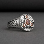 Sterling Silver Triskelion Ring // Silver + Amber (11.5)