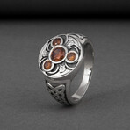 Sterling Silver Triskelion Ring // Silver + Amber (11.5)