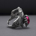 Sterling Silver Raven Ring // Silver + Red (11.5)