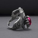 Sterling Silver Raven Ring // Silver + Red (11.5)