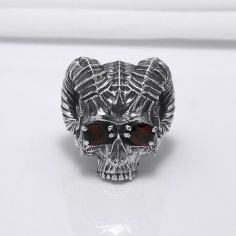 Sterling Silver Ram's Skull Ring // Silver (6)