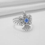 Sterling Silver Raven Ring // Silver + Blue (10.5)