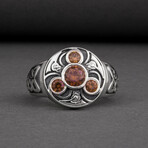 Sterling Silver Triskelion Ring // Silver + Amber (11.5)