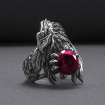 Sterling Silver Raven Ring // Silver + Red (11.5)