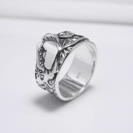 Sterling Silver Poppy Flower Ring // Silver (6)