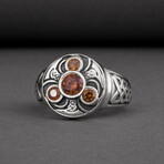 Sterling Silver Triskelion Ring // Silver + Amber (11.5)