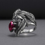 Sterling Silver Raven Ring // Silver + Red (11.5)