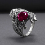 Sterling Silver Raven Ring // Silver + Red (11.5)