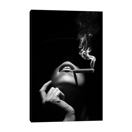 Woman Smoking A Cigar by Johan Swanepoel (26"H x 18"W x 0.75"D)