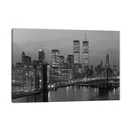 1980s New York City Lower Manhattan Skyline Brooklyn Bridge World Trade Center by Vintage Images (18"H x 26"W x 0.75"D)