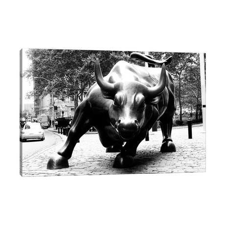Wall Street Bull Black & White by Unknown Artist (12"H x 18"W x 1.5"D)