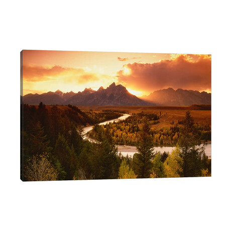 Sunset Over Teton Range With Snake River In The Foreground, Grand Teton National Park, Wyoming, USA by Adam Jones (12"H x 18"W x 1.5"D)