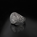 925 Sterling Silver Handmade Engraved Oval Shape Men's Ring // Silver (7)