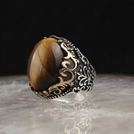 925 Sterling Silver Natural Tiger's Eye Stone Men's Ring // Style 1 // Silver + Brown (6.5)