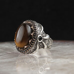 925 Sterling Silver Natural Tiger's Eye Stone Men's Ring // Style 2 // Silver + Brown (8)