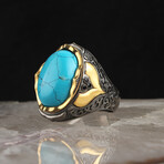 925 Sterling Silver Turquoise Stone Rhodium Plated Men's Ring // Silver + Blue (7)
