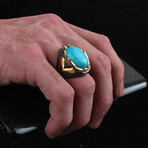 925 Sterling Silver Turquoise Stone Rhodium Plated Men's Ring // Silver + Blue (9.5)