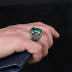 925 Sterling Silver Green Paraiba Stone Men's Ring // Silver + Green (7.5)