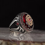 925 Sterling Silver Garnet Stone Men's Ring // Style 1 // Silver + Red (8)