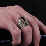 925 Sterling Silver Black Zircon Stone Men's Ring // Silver + Black (6.5)