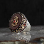 925 Sterling Silver Red Agate Stone Men's Ring // Silver + Red (10.5)