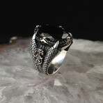 925 Sterling Silver Black Zircon Stone Claw Shape Men's Ring // Silver + Black (10.5)