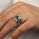 925 Sterling Silver Black Zircon Stone Minimalist Men's Ring // Style 1 // Silver + Black (10)