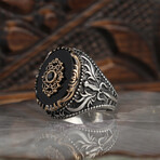 925 Sterling Silver Onyx Stone Sword Engraved Men's Ring // Silver + Black (7.5)