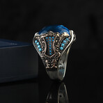 925 Sterling Silver Aquamarine Stone Men's Ring // Style 3 // Silver + Blue (8)