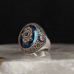 925 Sterling Silver Aquamarine Stone Men's Ring // Style 1 // Silver + Blue (9)